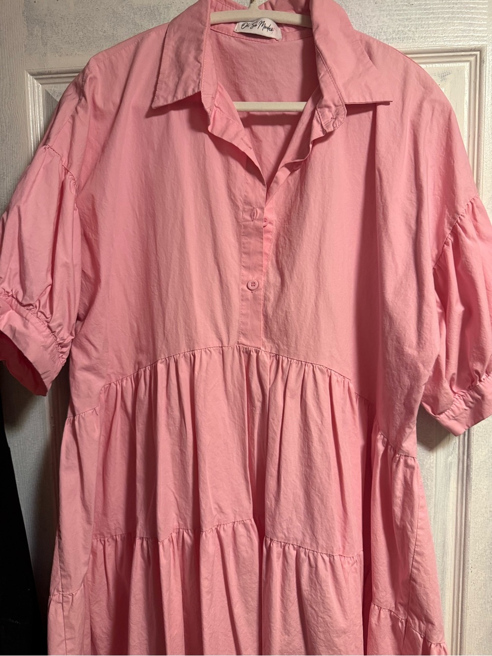 Relaxed Pink Tiered Midi Shirt Dress